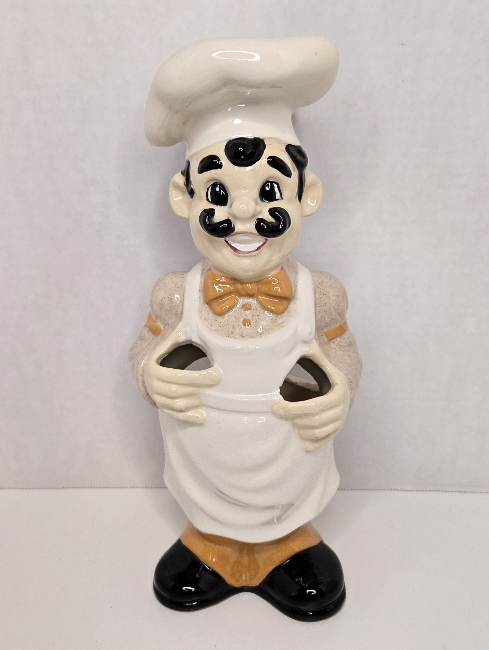 Vintage Jolly Chef Ceramic Utensil Holder Retro Kitsch Cottage Kitchen 11" Tall